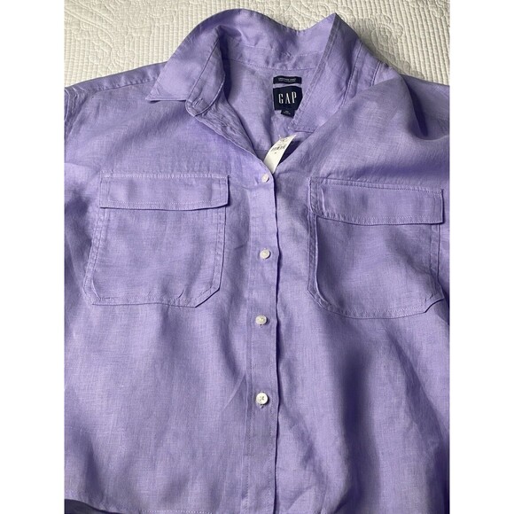 GAP Women Linen Shirt Long Sleeves Cropped Casual Minimalist Classic PURPLE XL - Picture 5 of 12